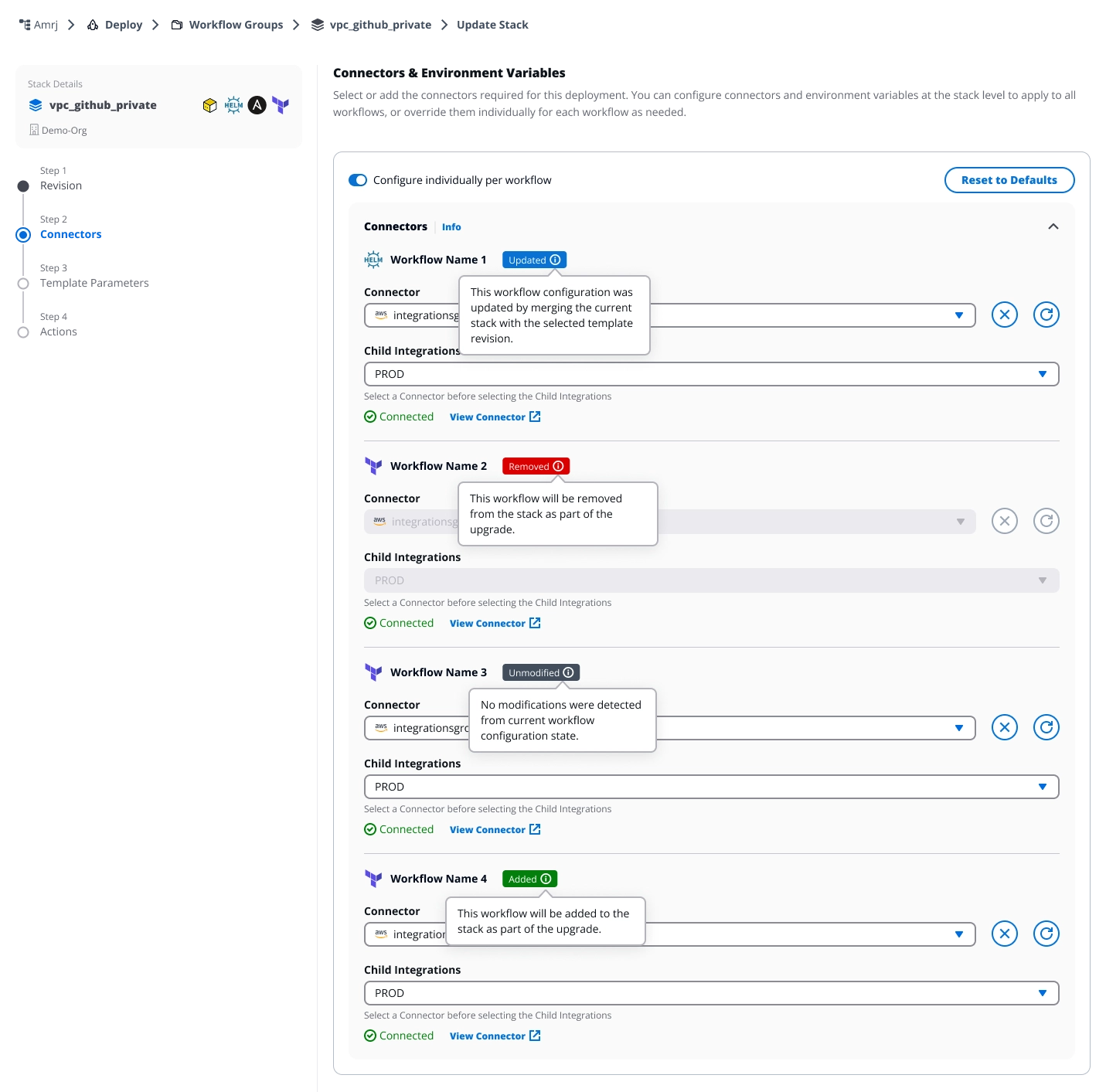 Review and update connectors