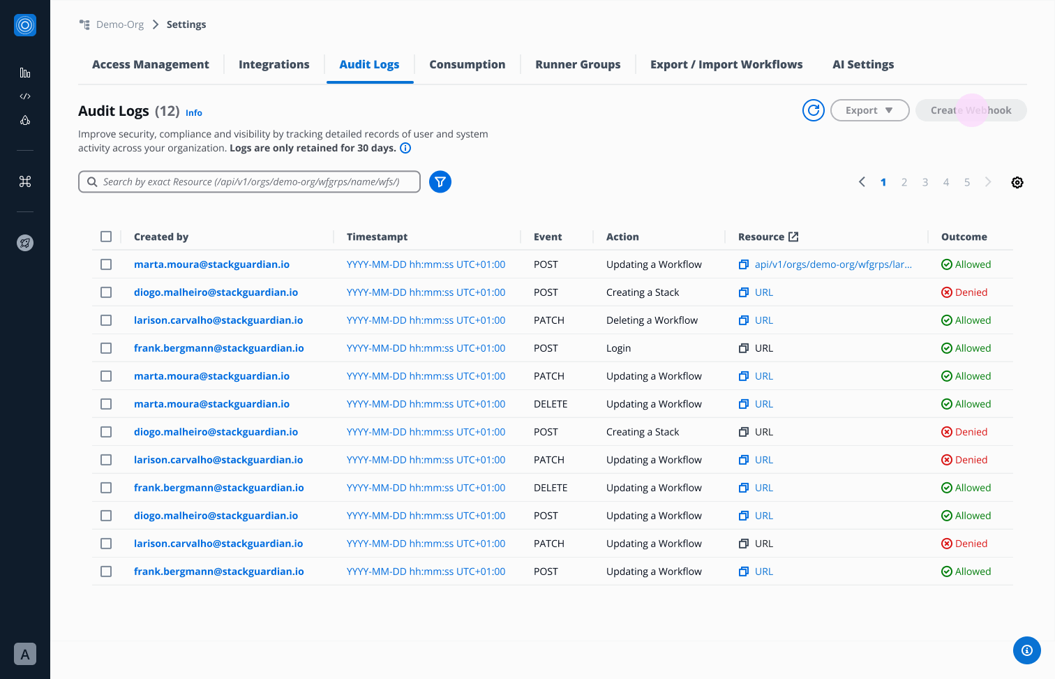 Regular user viewing Audit Log interface with limited access to view and filter functions