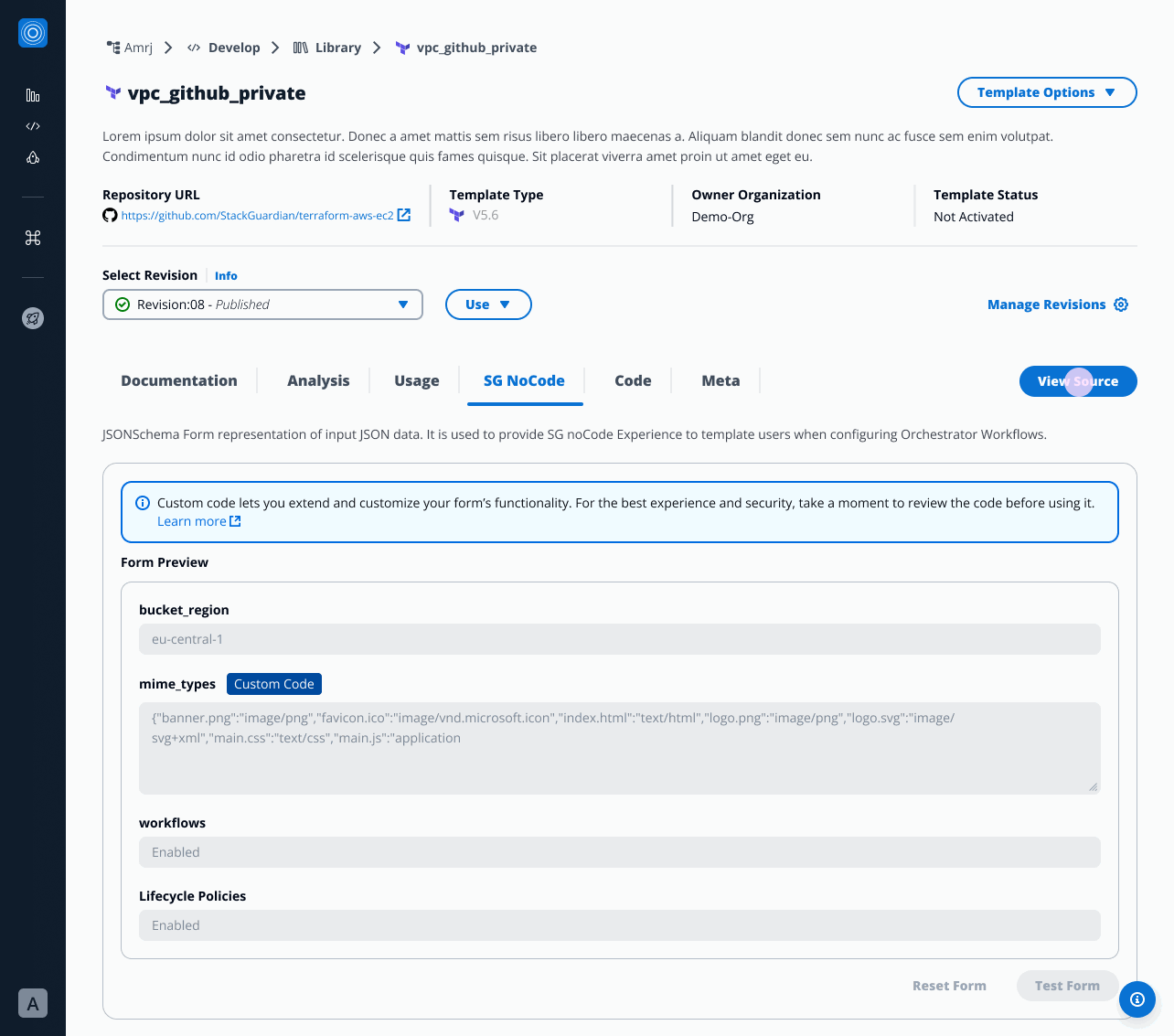 View SG NoCode Tab - Published