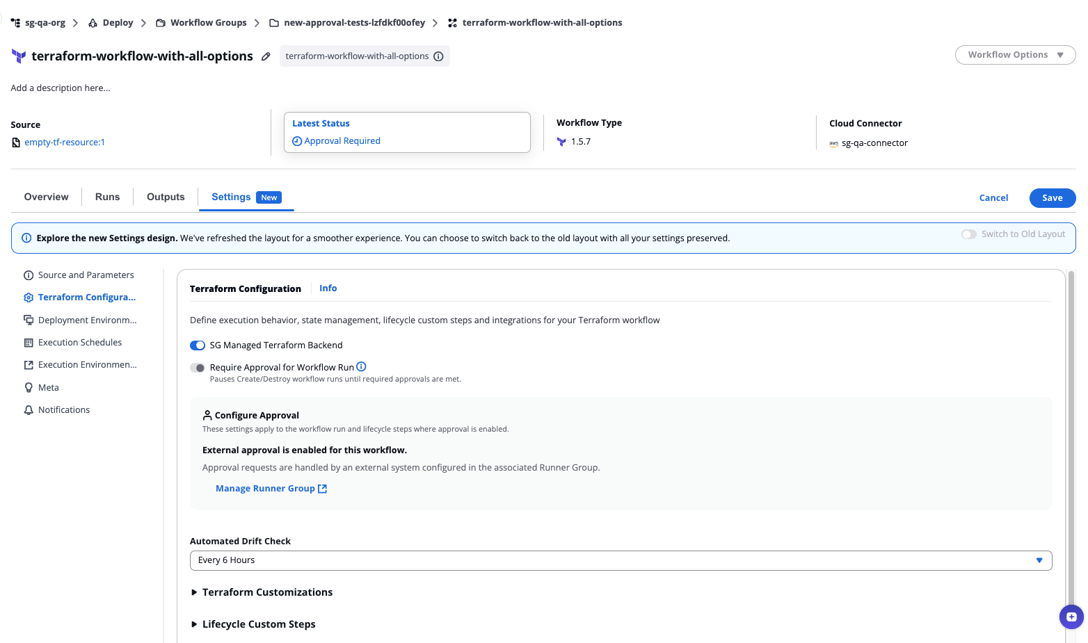Workflow approval section when external approvals are enabled
