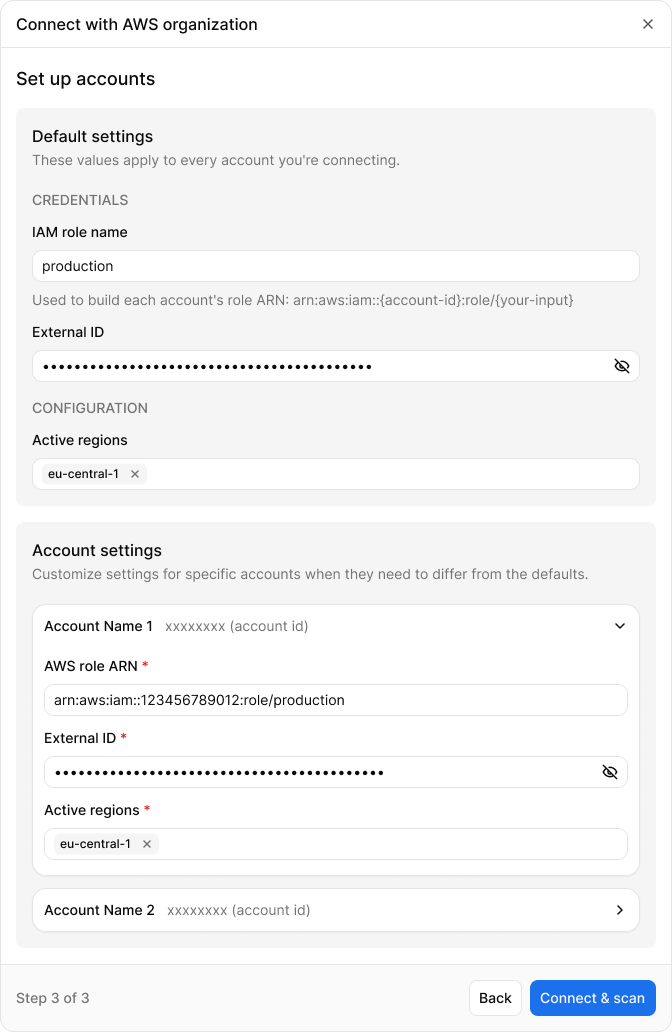 Configure default settings and individual accounts
