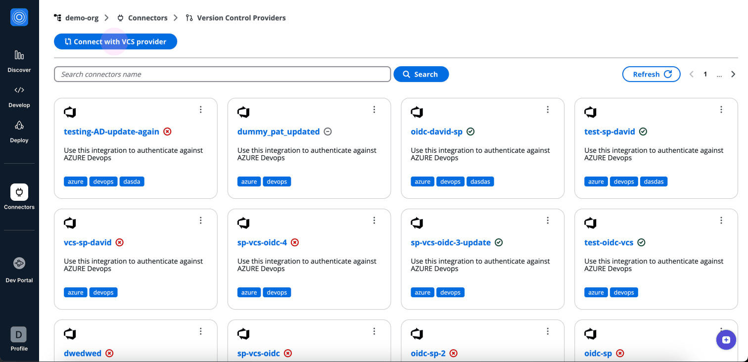 Client Secret connector creation form showing access type selection and input fields for Tenant ID, Subscription ID, Client ID, and Client Secret Value