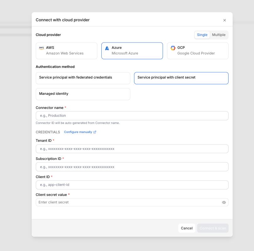 Service principal with client secret