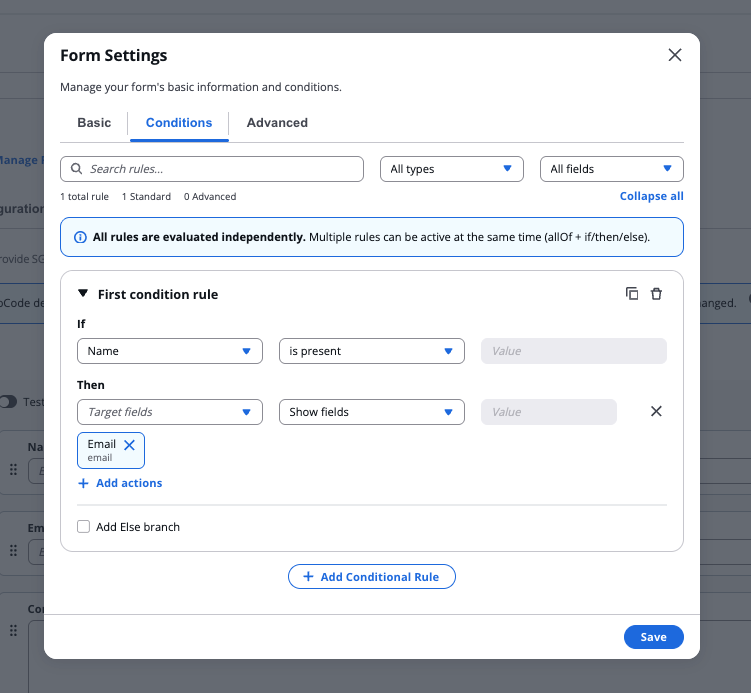 Conditions tab
