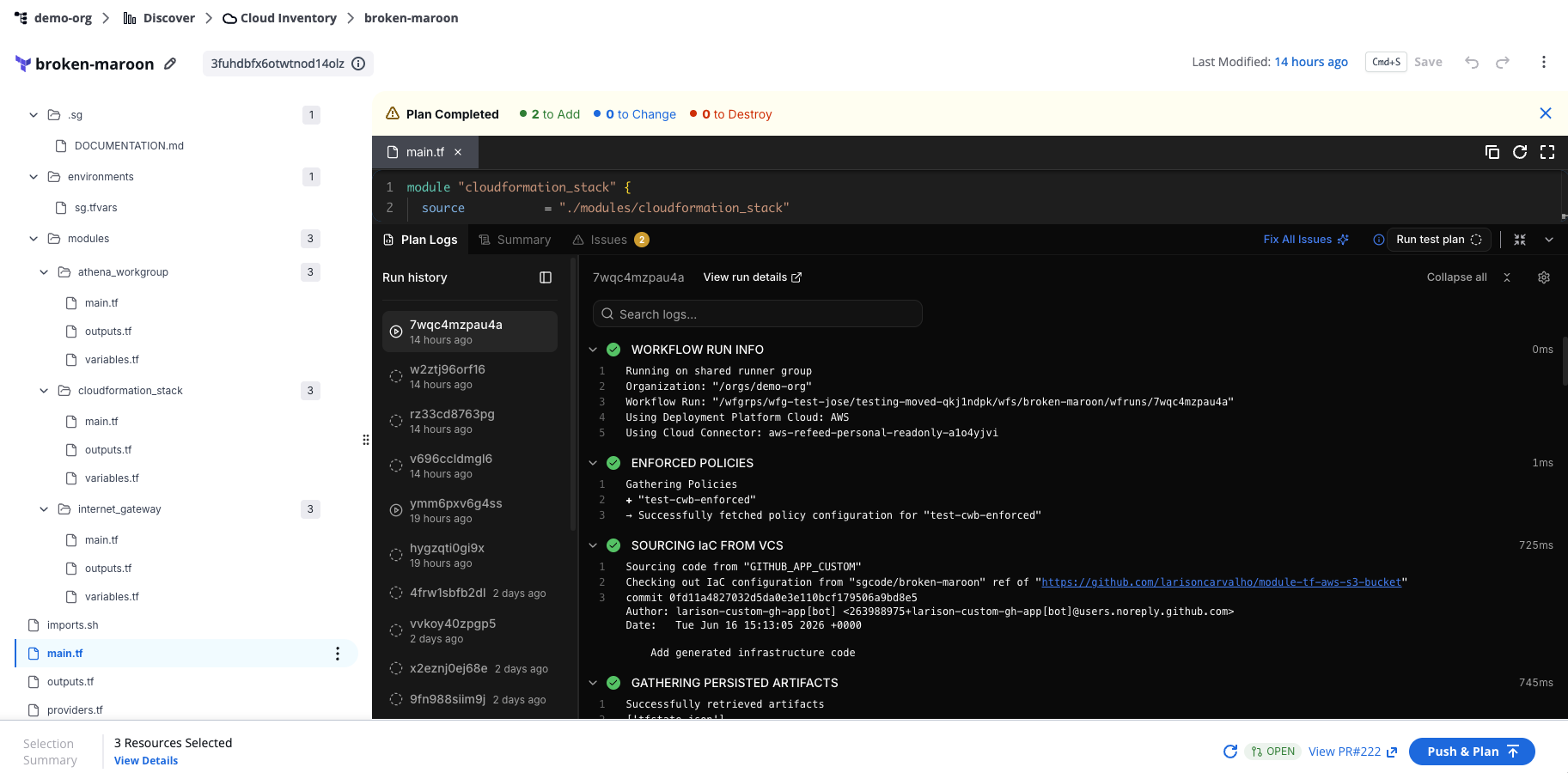 Plan logs tab