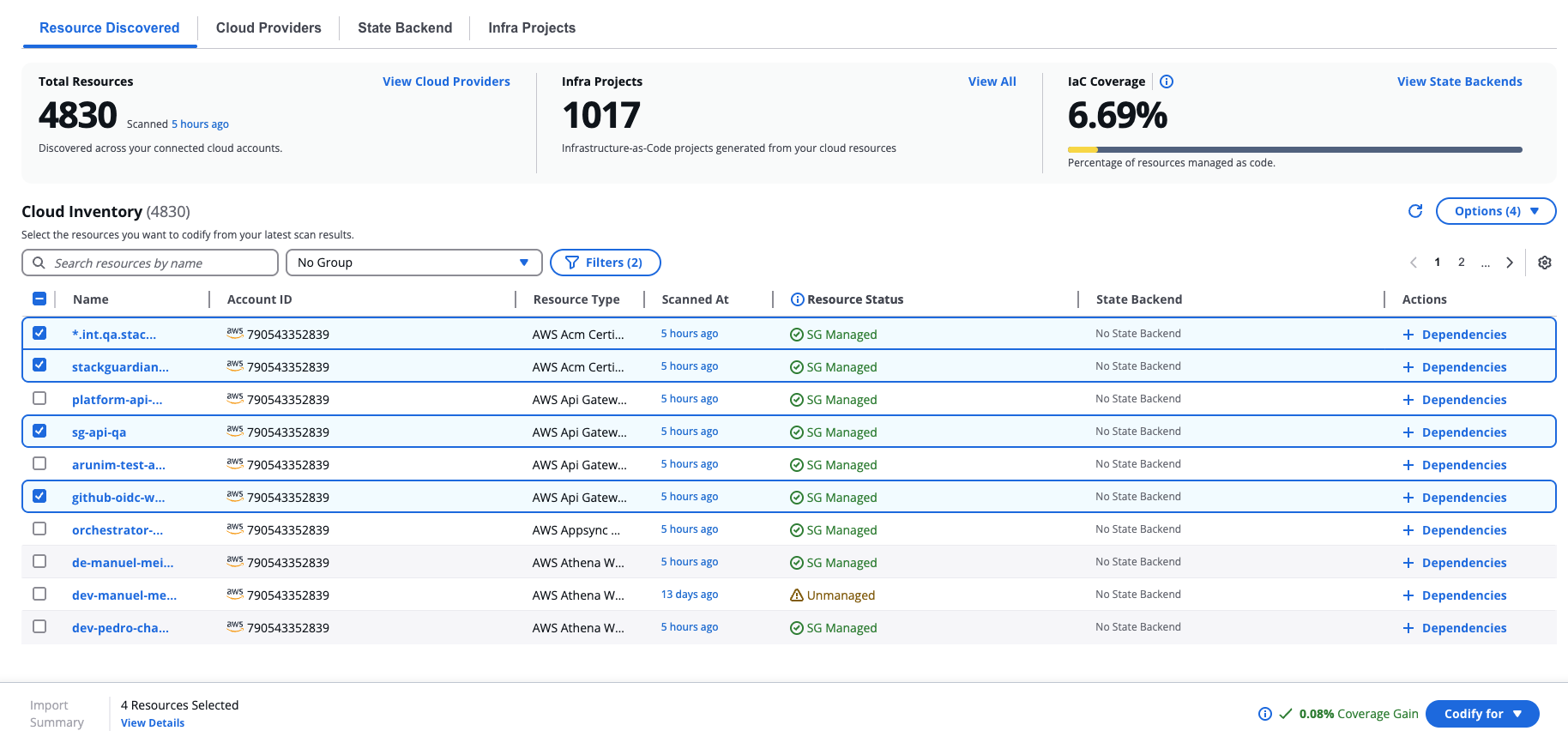 Select resources to codify