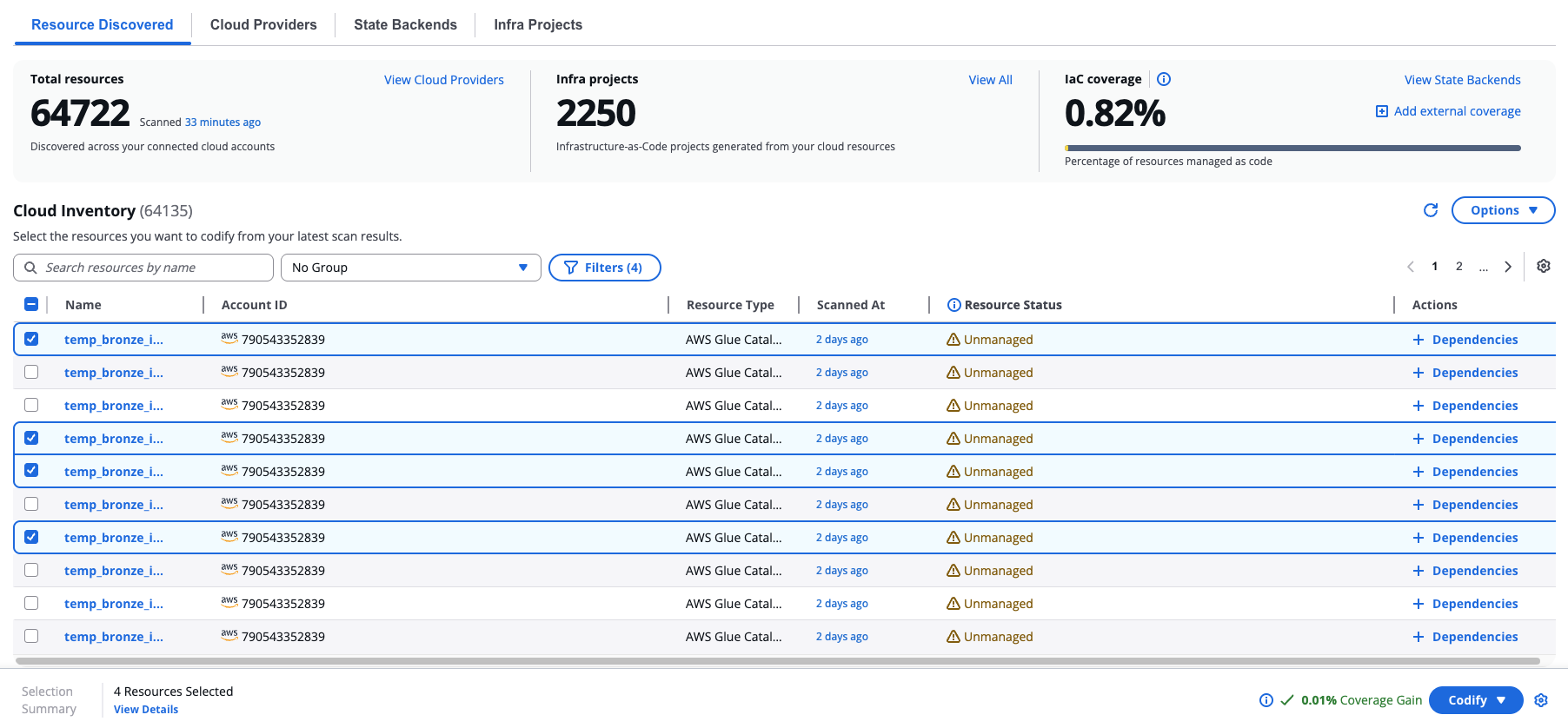 Select resources to codify