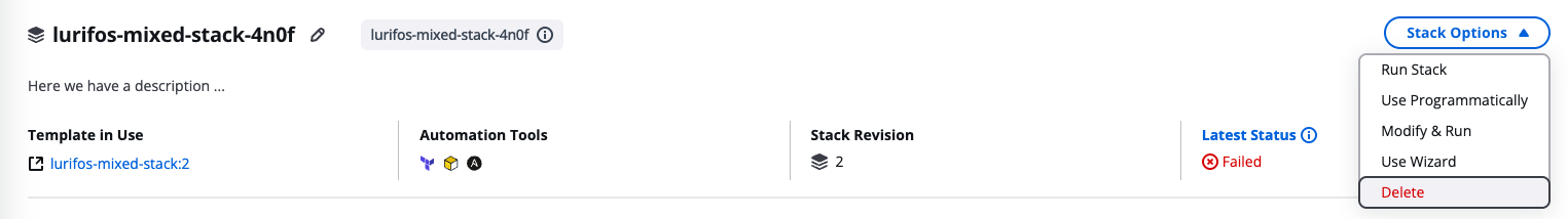 Stack Options Menu