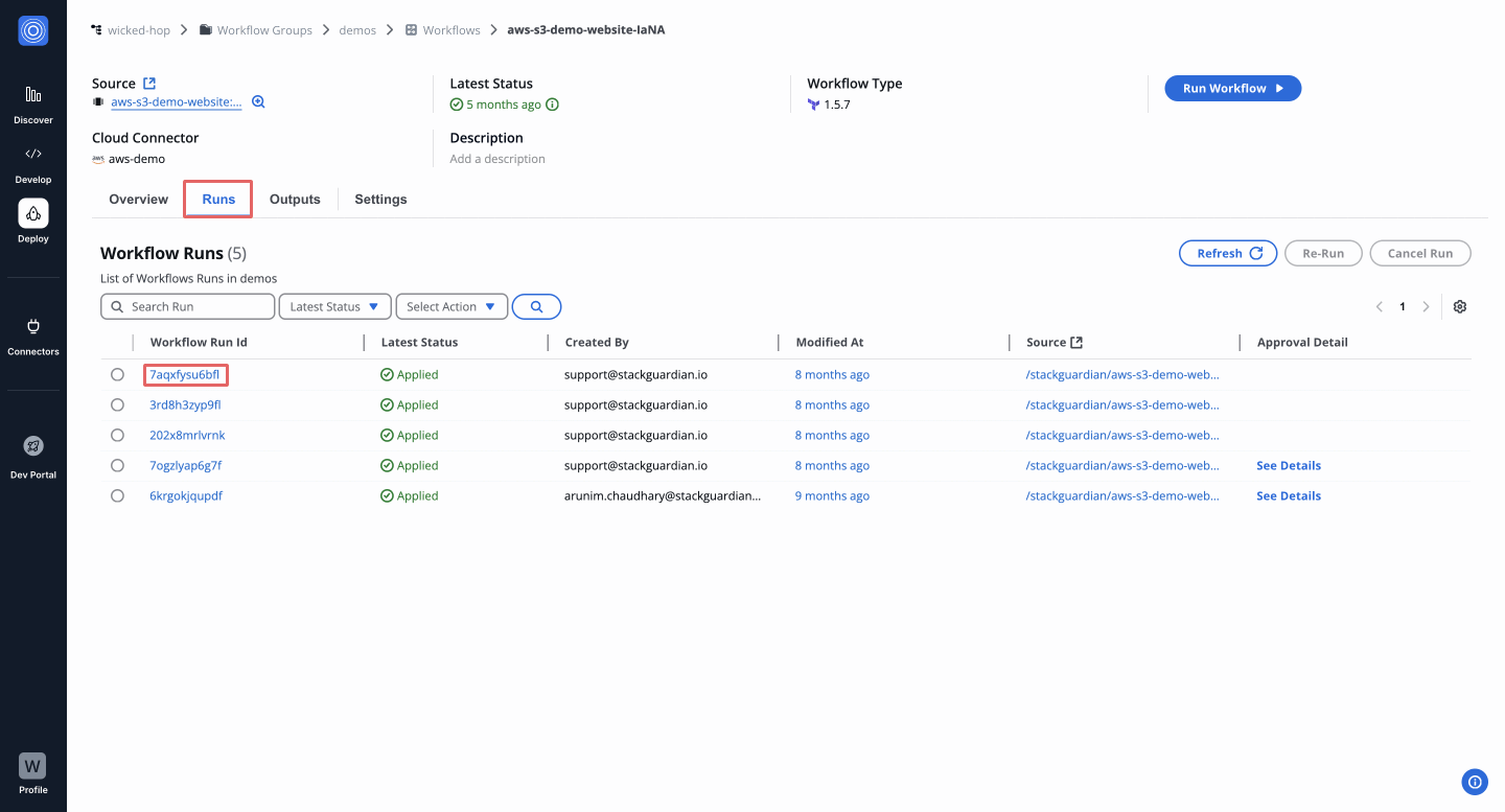 workflow-view Runs