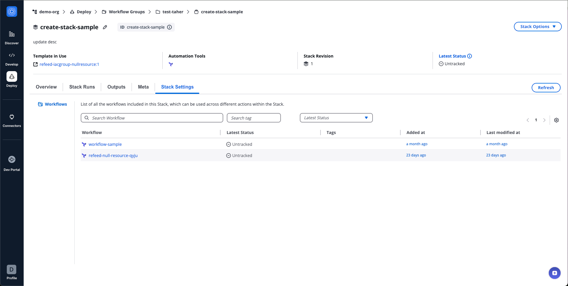 Stack Settings Workflows